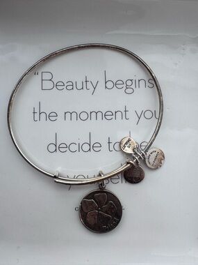 Alex & Ani Rafaelian Silver Floral Flower Friend Charm Bangle Bracelet